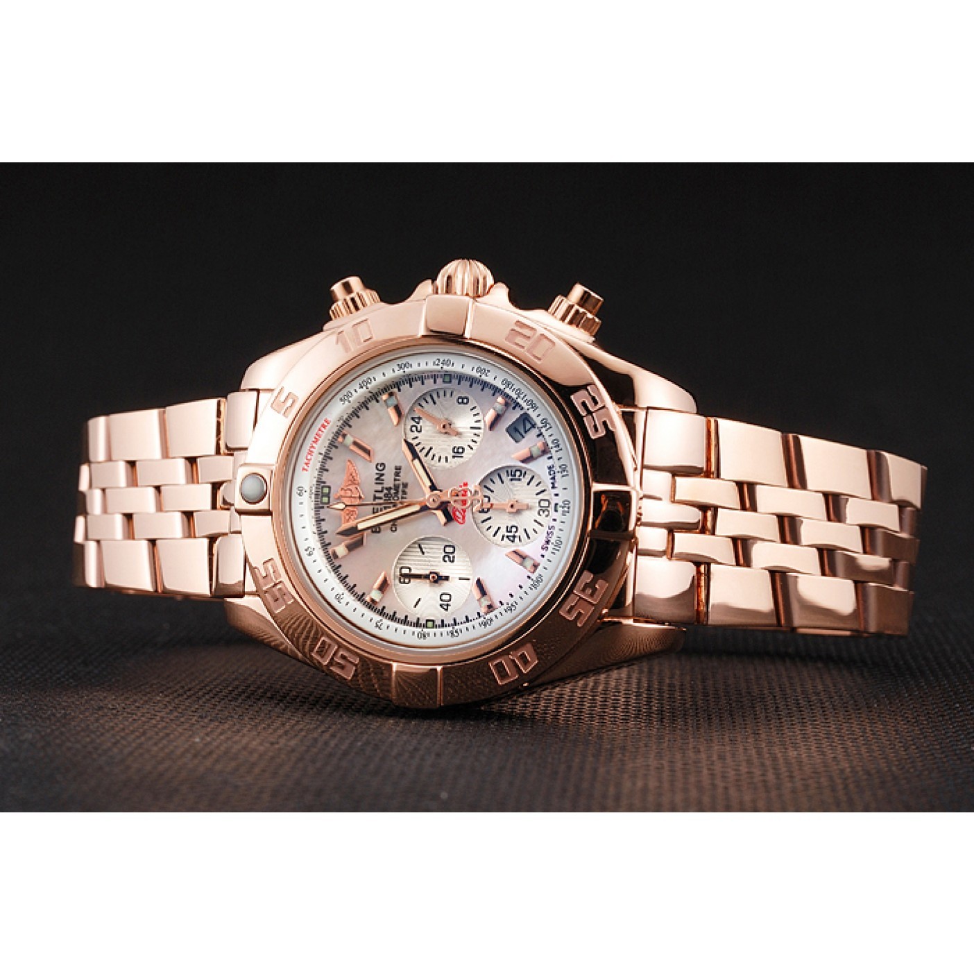 Breitling Chronomat Quartz Pearl Dial Rose Gold Case And Bracelet