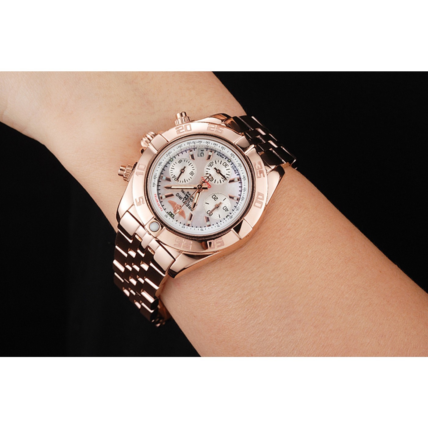 Breitling Chronomat Quartz Pearl Dial Rose Gold Case And Bracelet