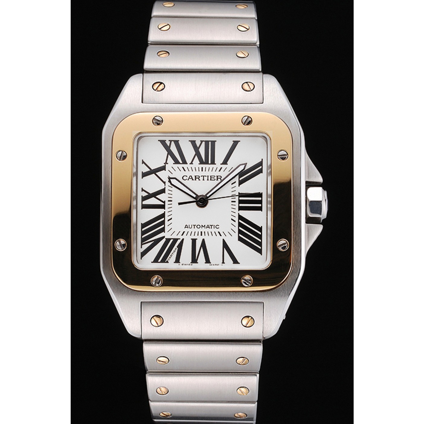 Swiss Cartier Santos De Cartier Galbee Yellow Gold and Steel Case Steel Bracelet 622643