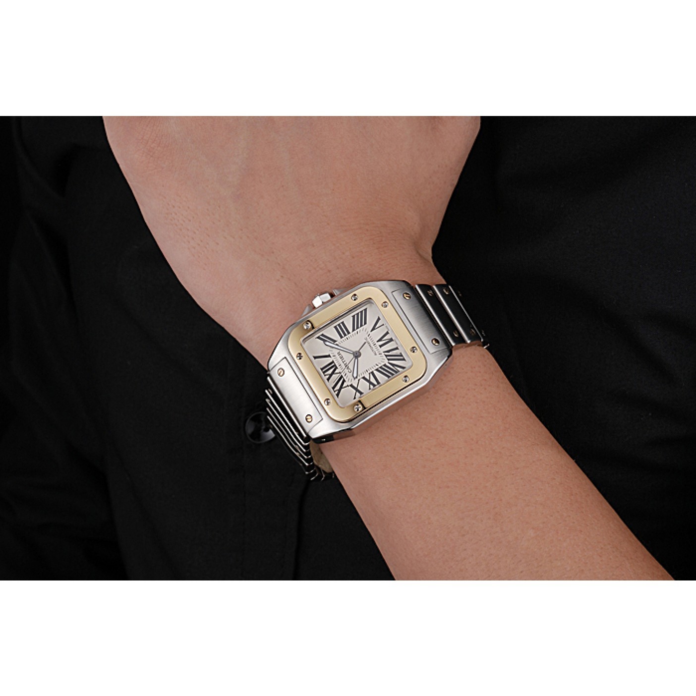 Swiss Cartier Santos De Cartier Galbee Yellow Gold and Steel Case Steel Bracelet 622643