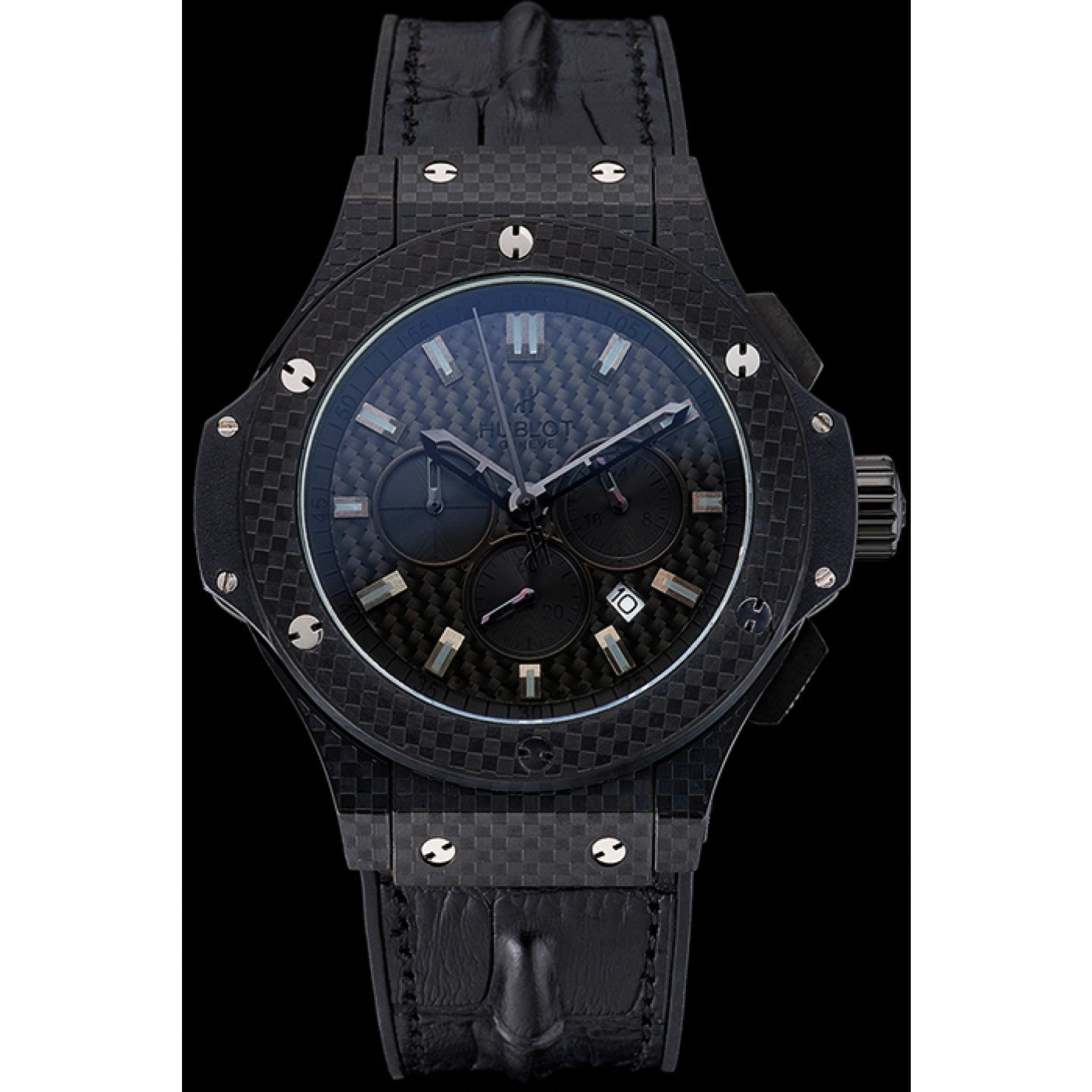 Hublot Big Bang Carbon Dial Carbon Case And Bezel Black Leather Strap 622773