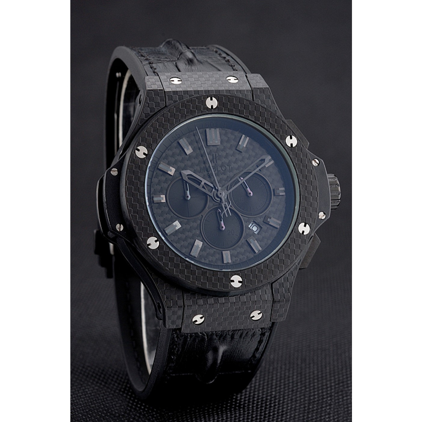 Hublot Big Bang Carbon Dial Carbon Case And Bezel Black Leather Strap 622773