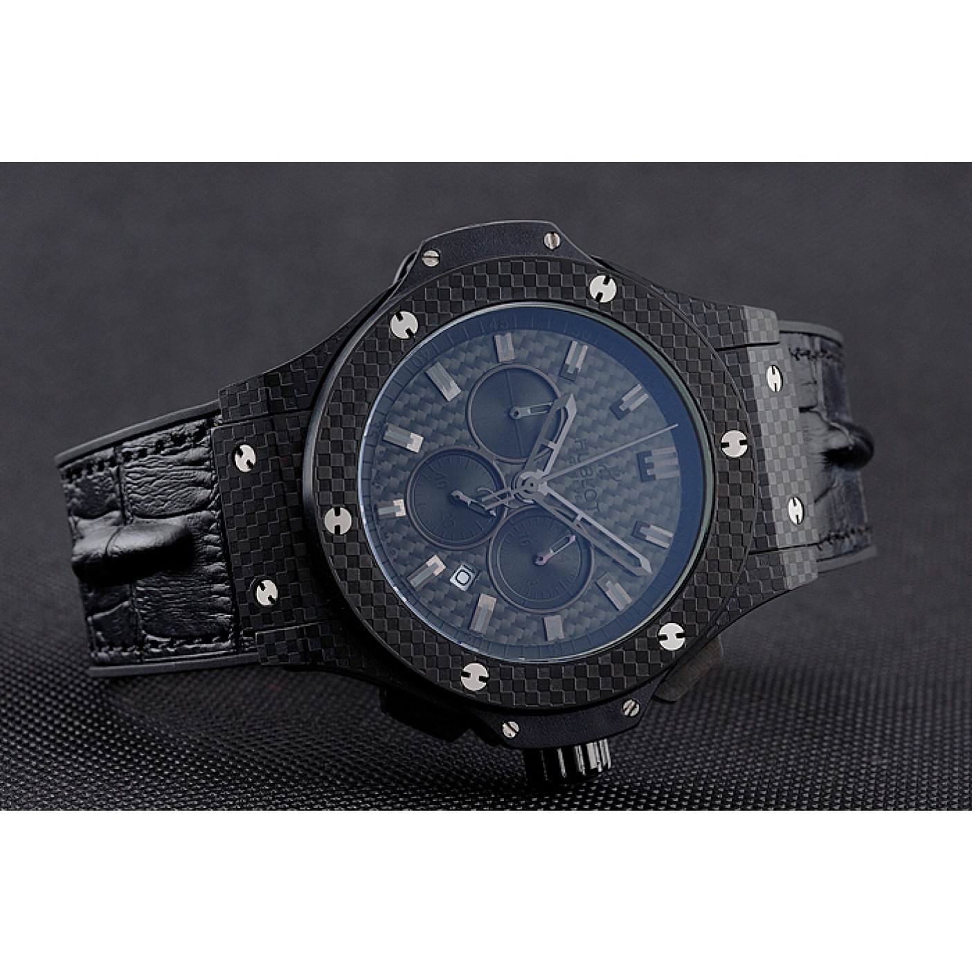 Hublot Big Bang Carbon Dial Carbon Case And Bezel Black Leather Strap 622773