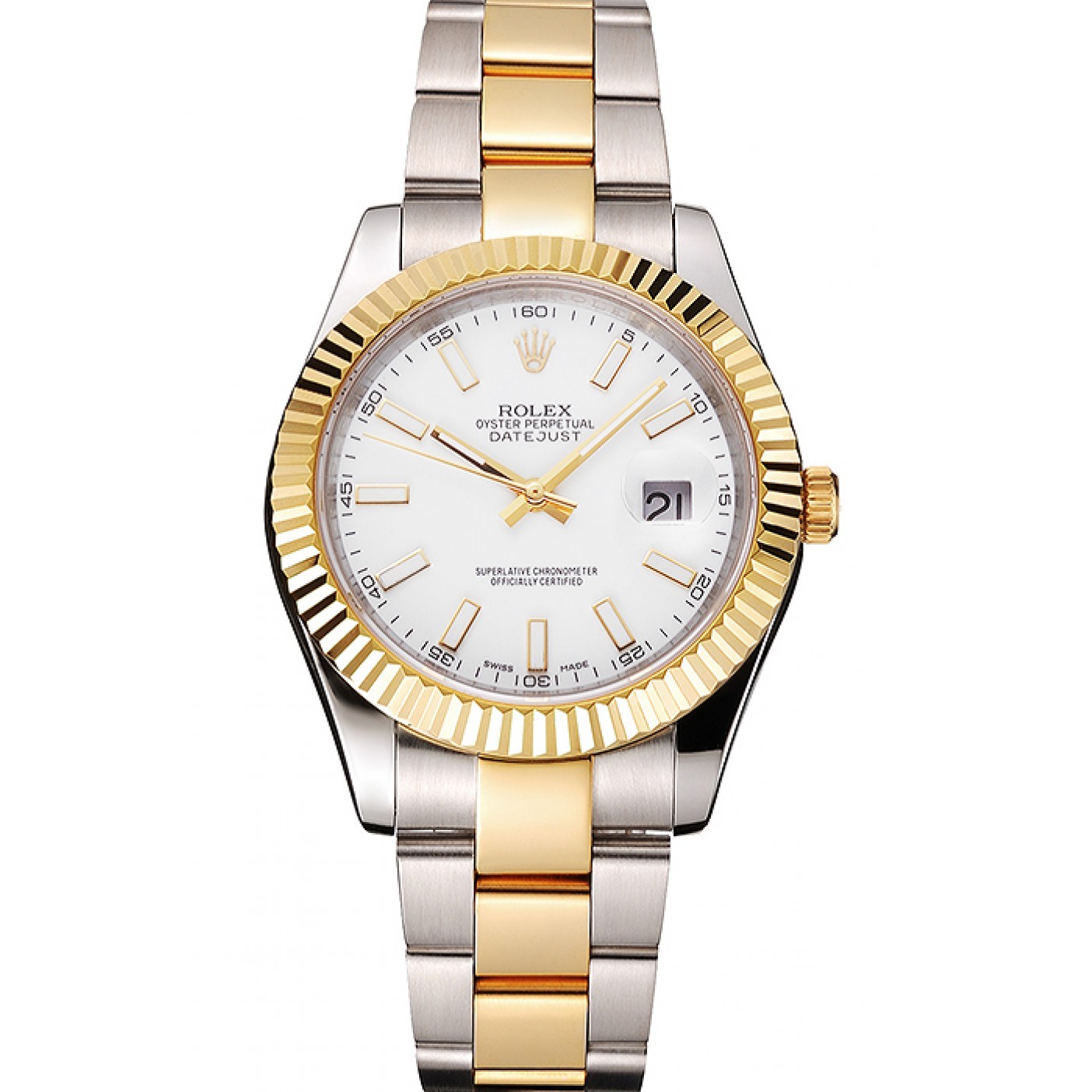 RepTime Watches Swiss Rolex Datejust White Dial Stainless Steel Case Two Tone Gold Bracelet