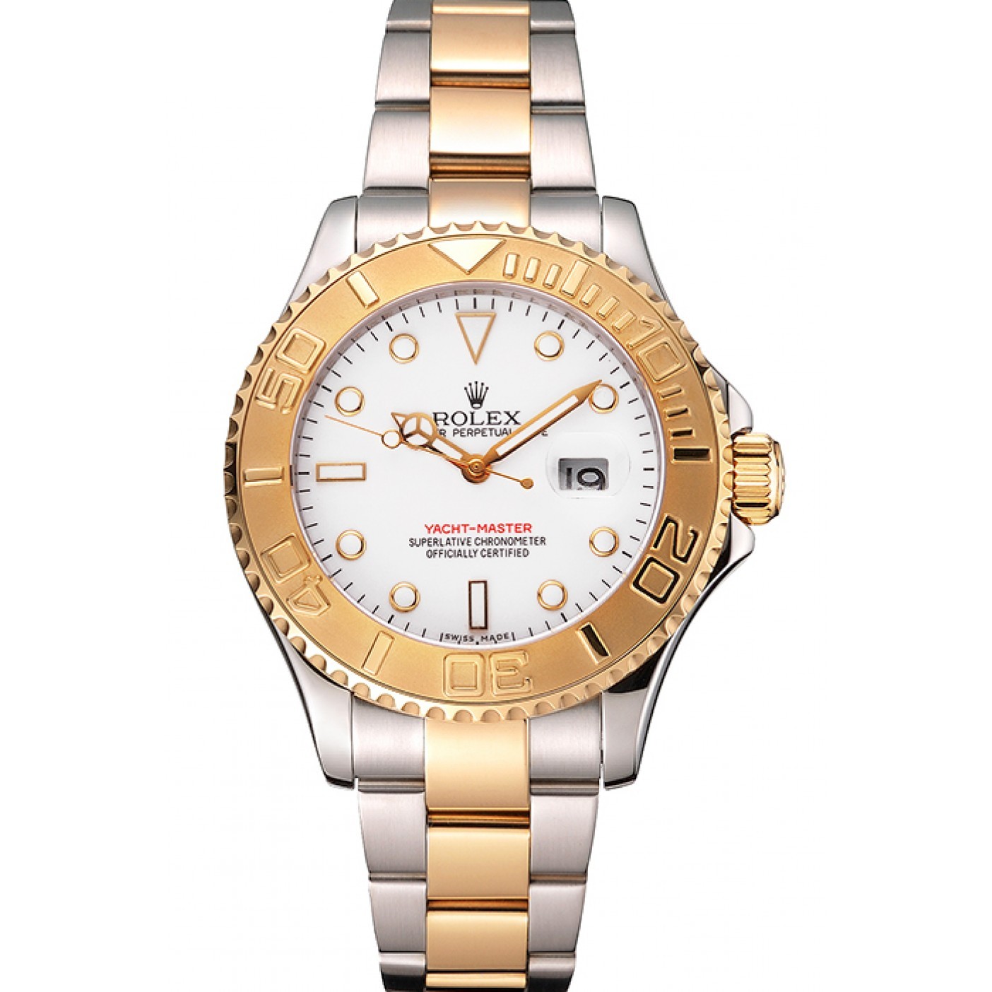 RepTime Watches Rolex Yacht-Master White Dial Gold Bezel Stainless Steel Case Two Tone Bracelet