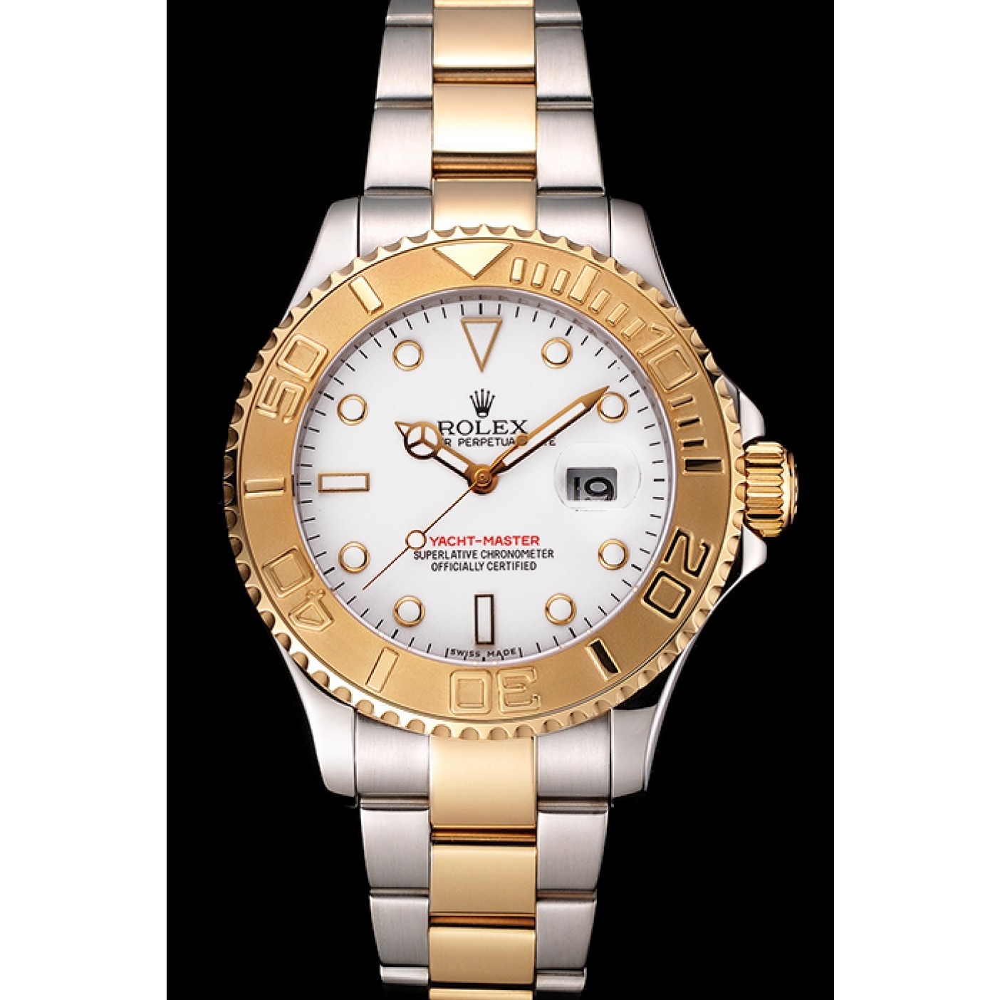 RepTime Watches Rolex Yacht-Master White Dial Gold Bezel Stainless Steel Case Two Tone Bracelet