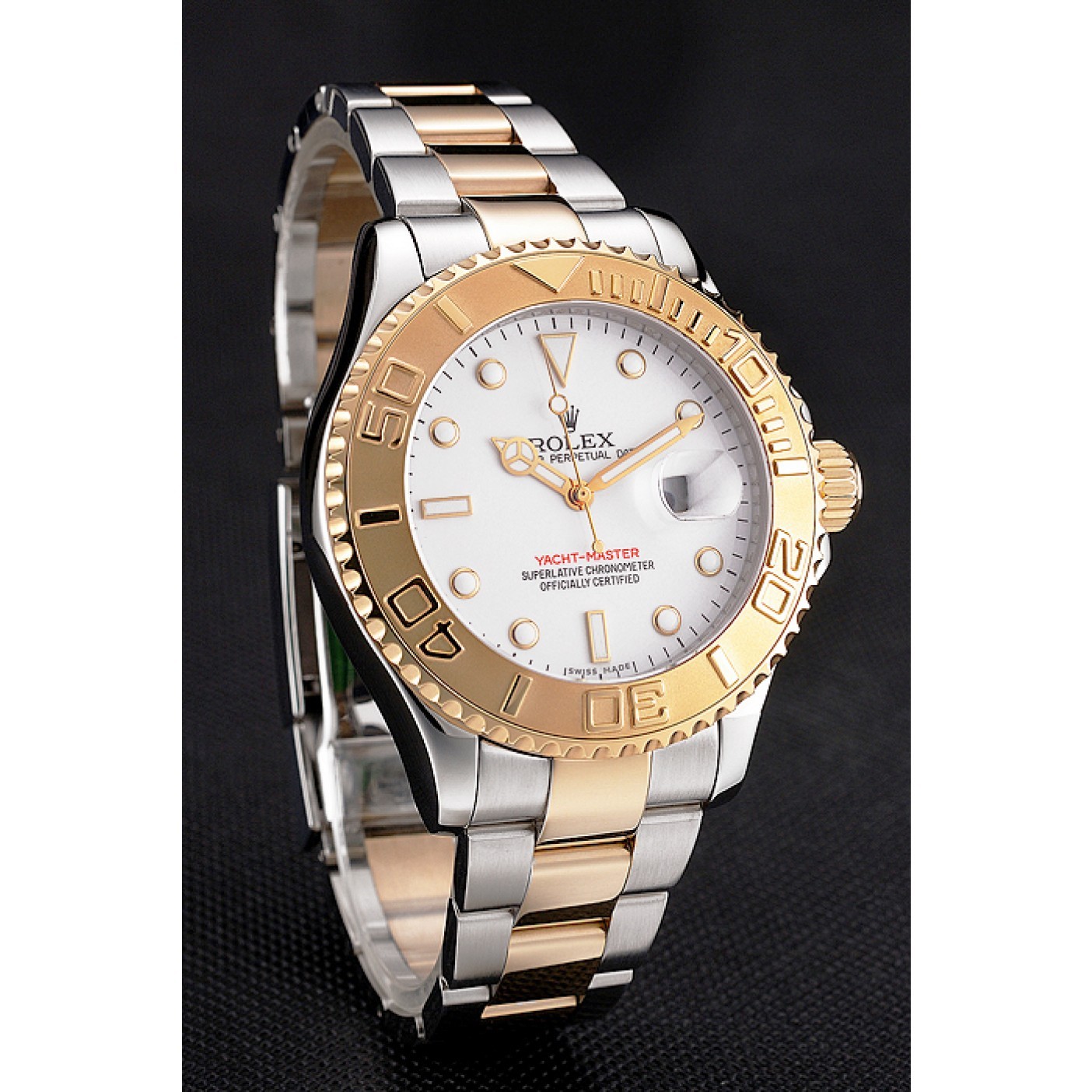 RepTime Watches Rolex Yacht-Master White Dial Gold Bezel Stainless Steel Case Two Tone Bracelet