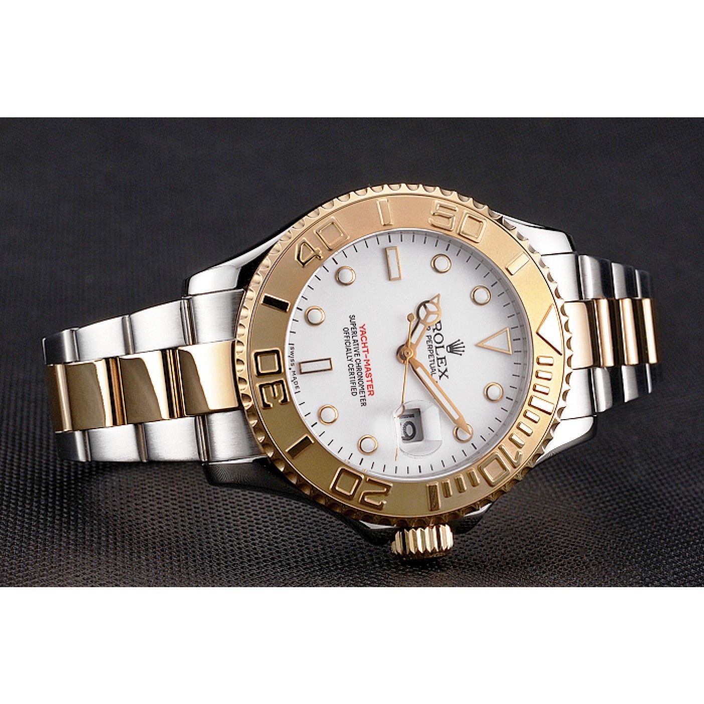 RepTime Watches Rolex Yacht-Master White Dial Gold Bezel Stainless Steel Case Two Tone Bracelet