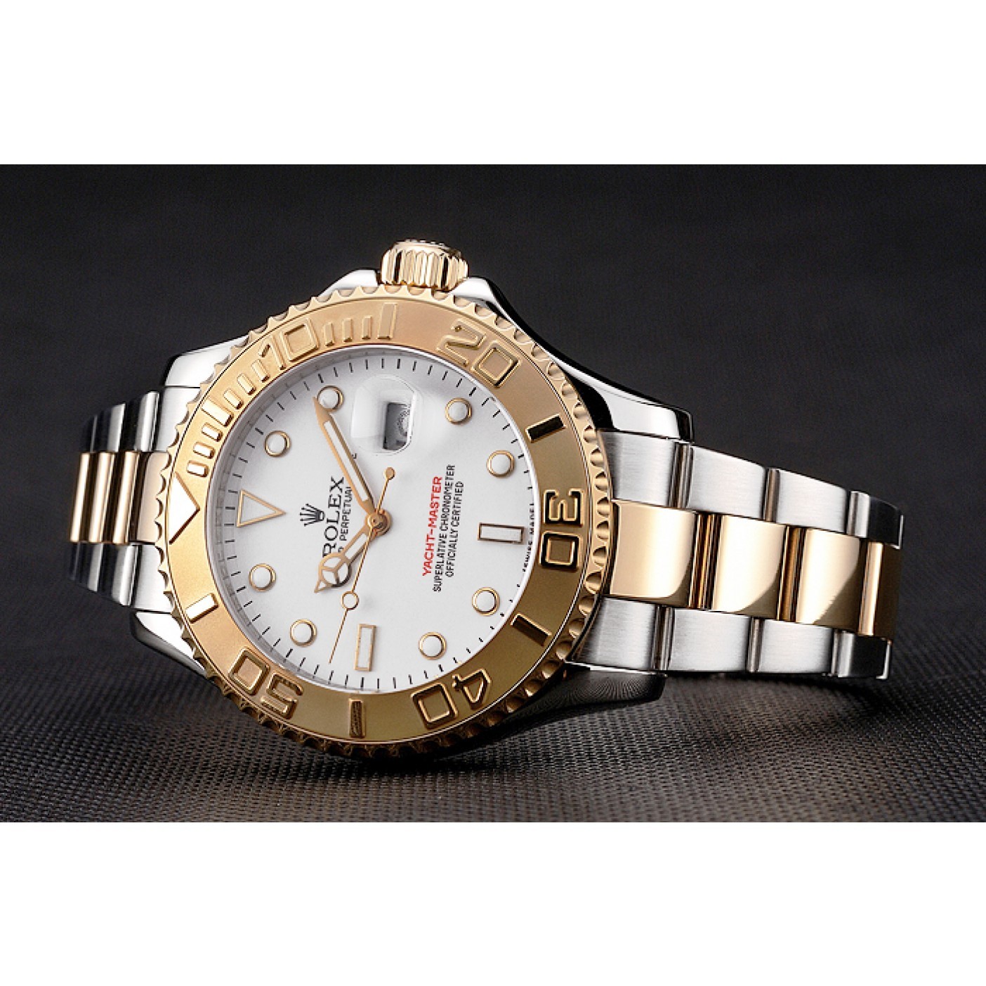 RepTime Watches Rolex Yacht-Master White Dial Gold Bezel Stainless Steel Case Two Tone Bracelet