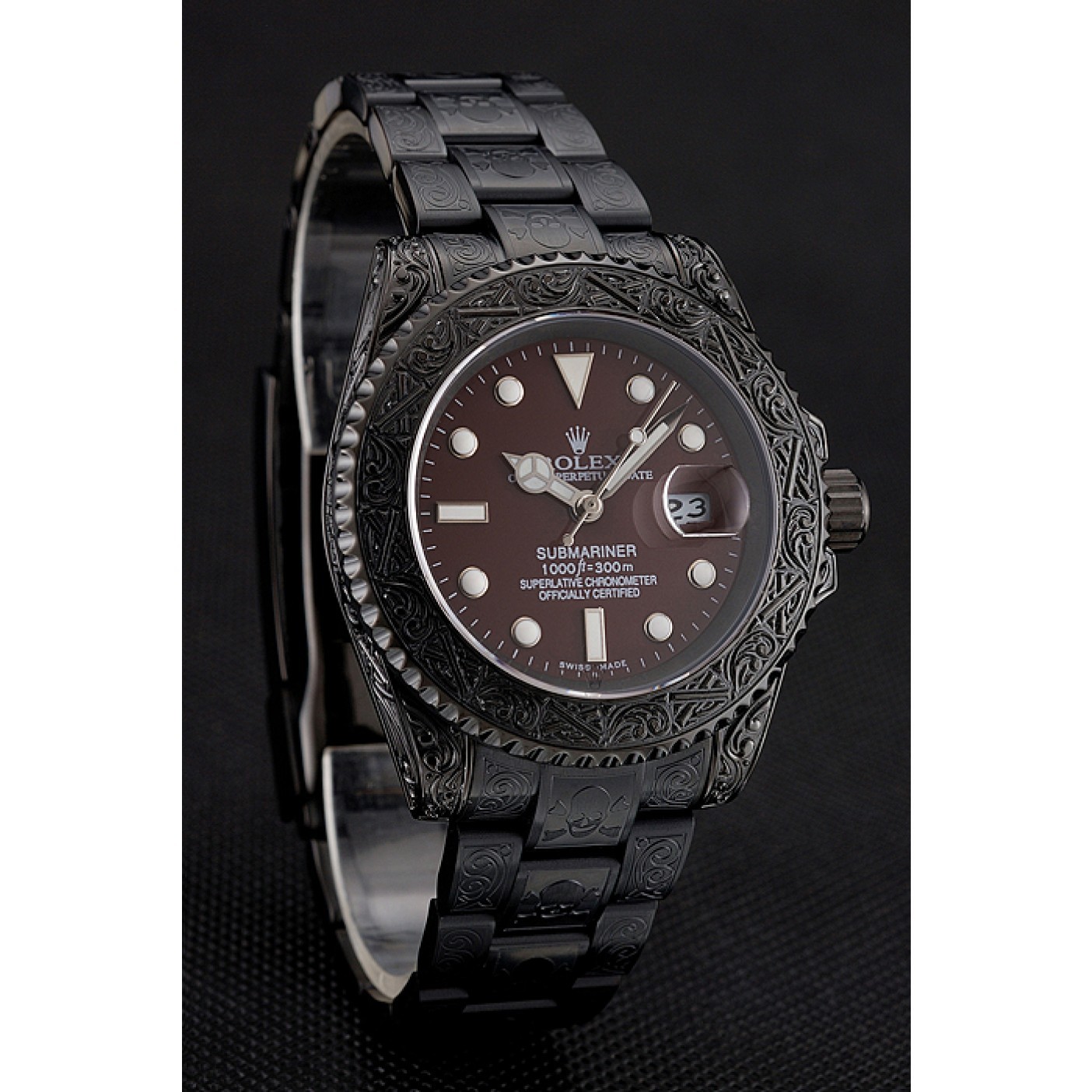 Rolex Submariner Skull Limited Edition Brown Dial All Black Case And Bracelet 1454075