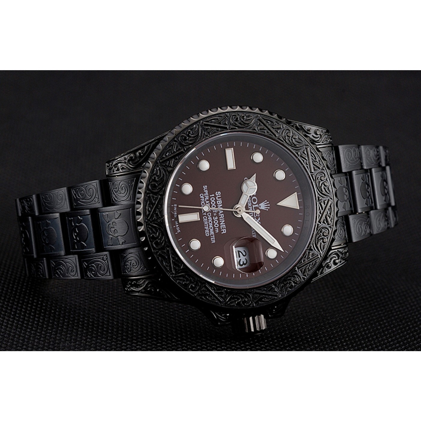 Rolex Submariner Skull Limited Edition Brown Dial All Black Case And Bracelet 1454075