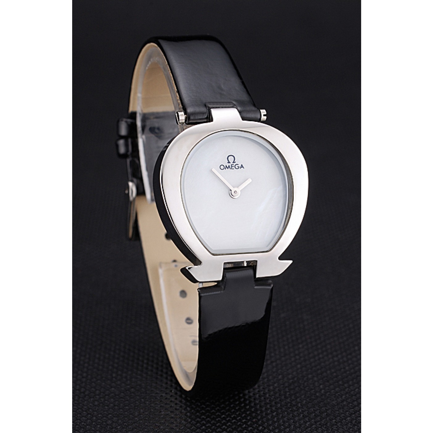 Omega Ladies Watch White Dial Stainless Steel Case Black Leather Strap 622818