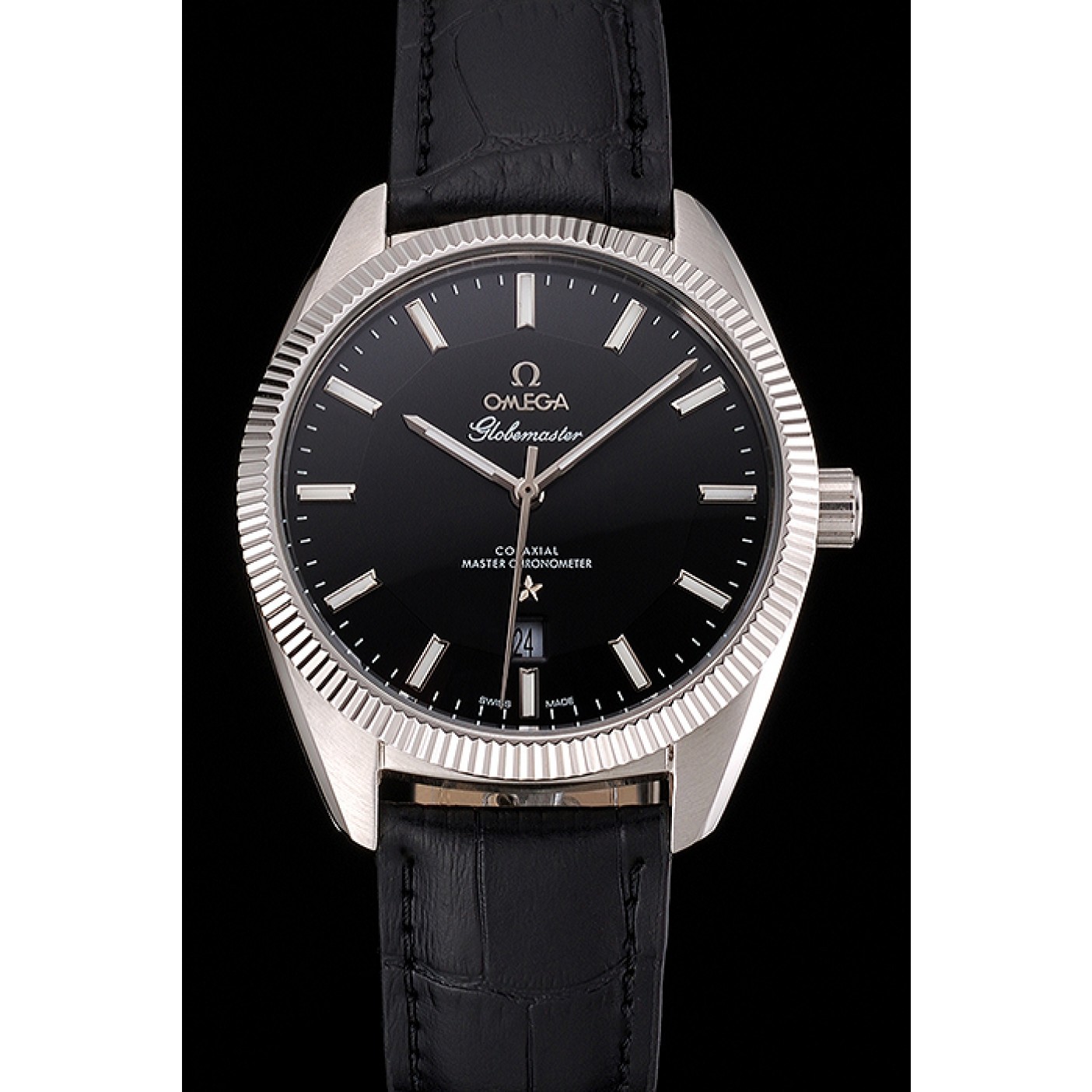 Omega Globemaster Black Dial Stainless Steel Case Black Leather Strap