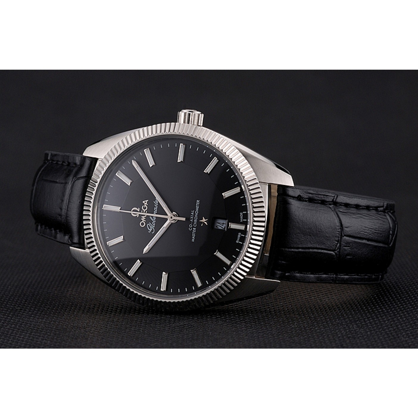 Omega Globemaster Black Dial Stainless Steel Case Black Leather Strap