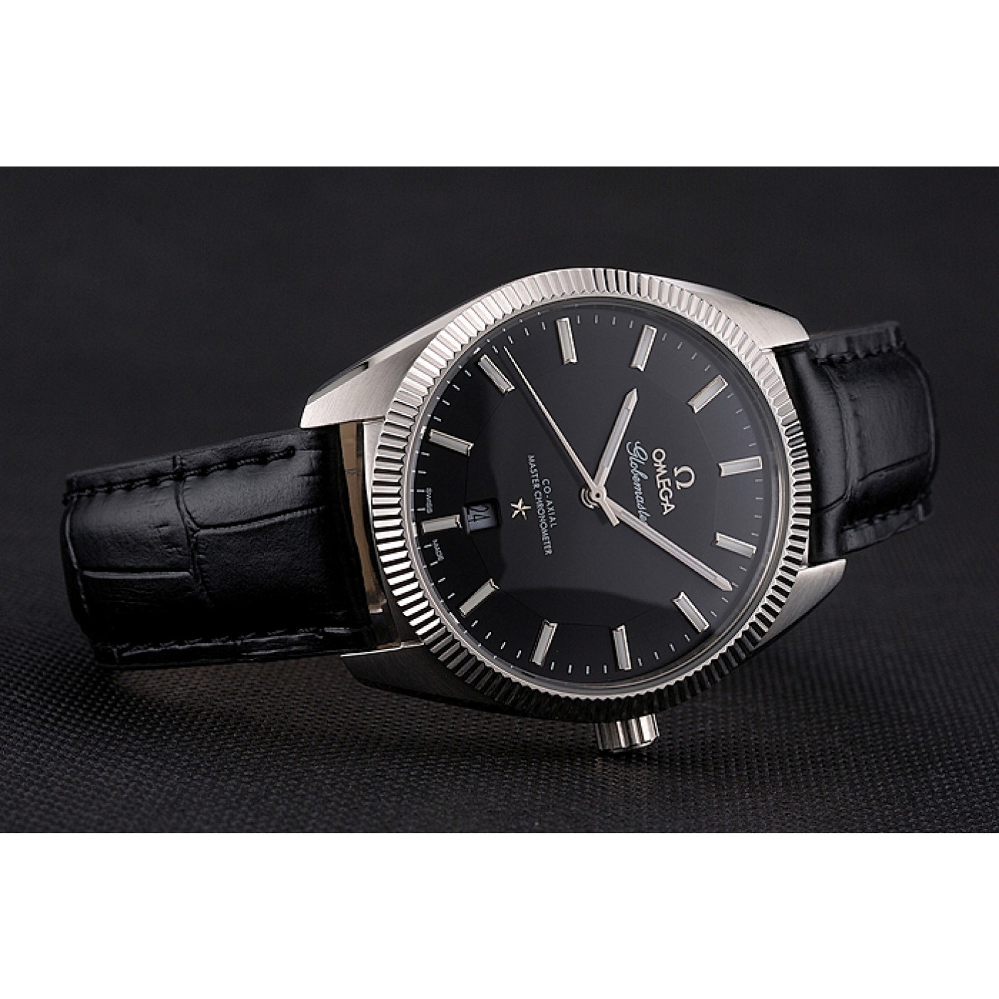 Omega Globemaster Black Dial Stainless Steel Case Black Leather Strap