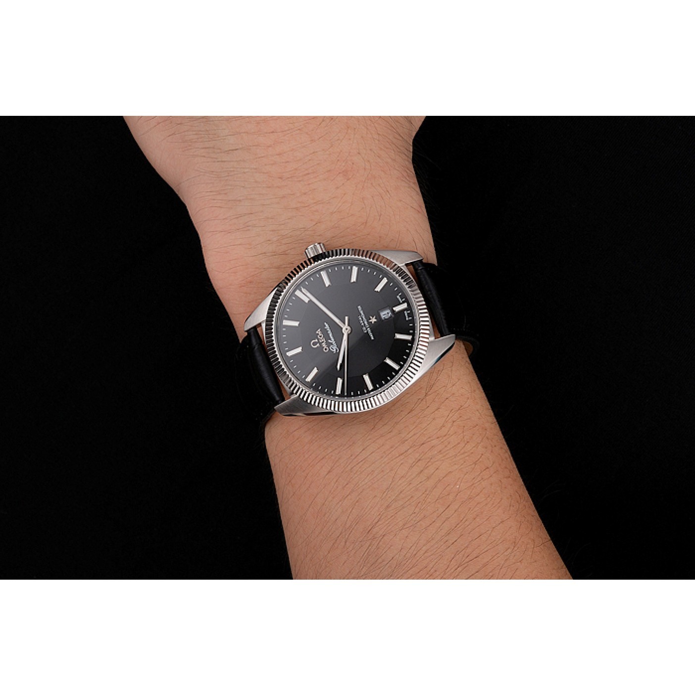 Omega Globemaster Black Dial Stainless Steel Case Black Leather Strap