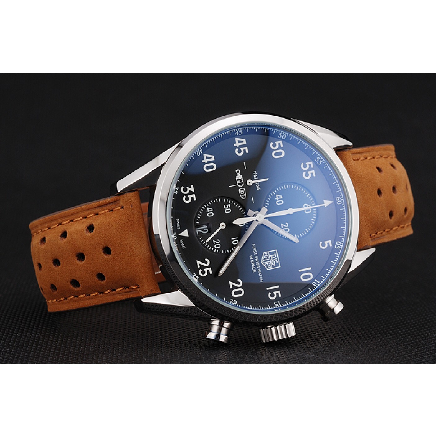 Tag Heuer Carrera SpaceX Silver Bezel with Black Dial and Light Brown Leather Strap tag265 621536