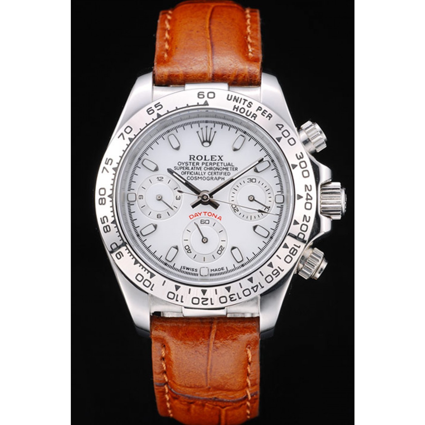 RepTime Watches Rolex Daytona Lady Stainless Steel Case White Dial Brown Leather Strap Tachymeter