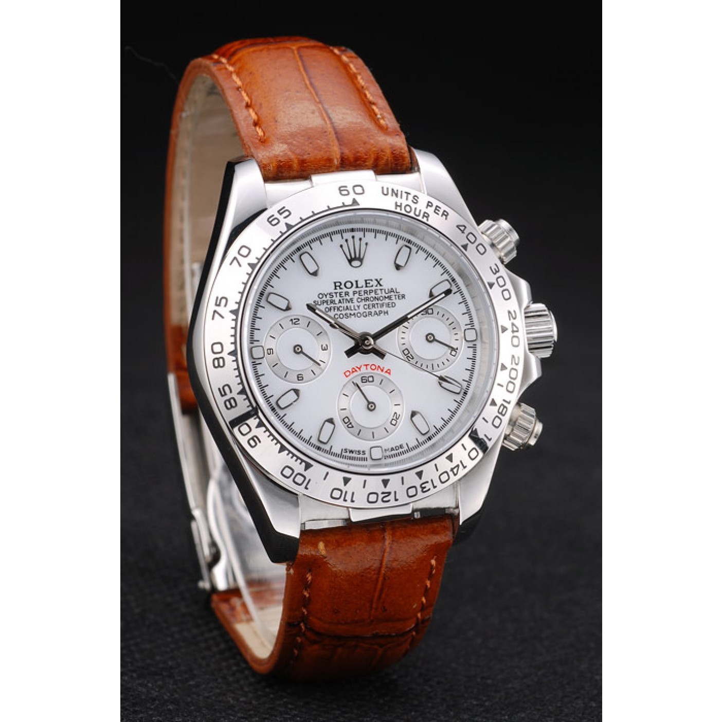 RepTime Watches Rolex Daytona Lady Stainless Steel Case White Dial Brown Leather Strap Tachymeter