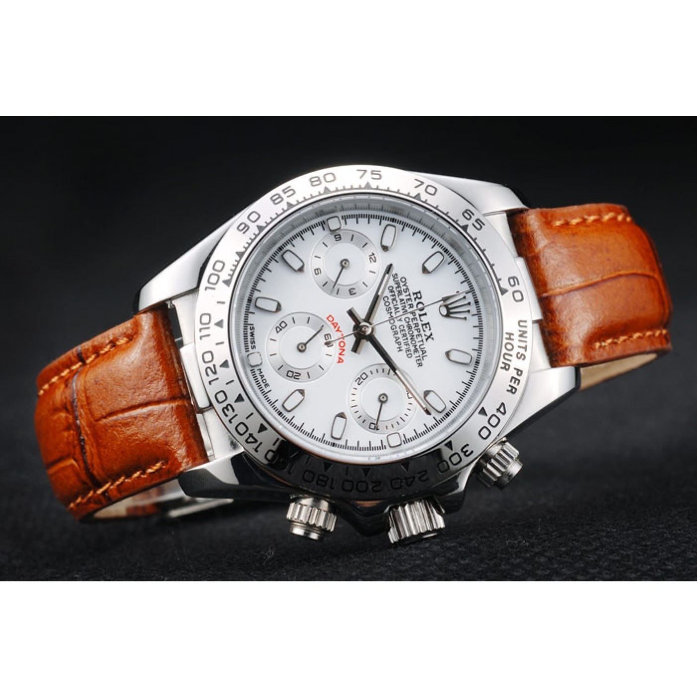 RepTime Watches Rolex Daytona Lady Stainless Steel Case White Dial Brown Leather Strap Tachymeter