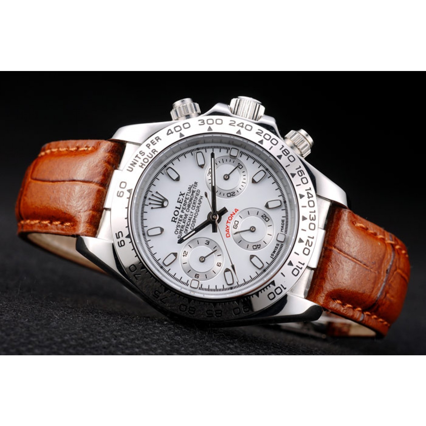 Rolex Daytona Lady Stainless Steel Case White Dial Brown Leather Strap Tachymeter