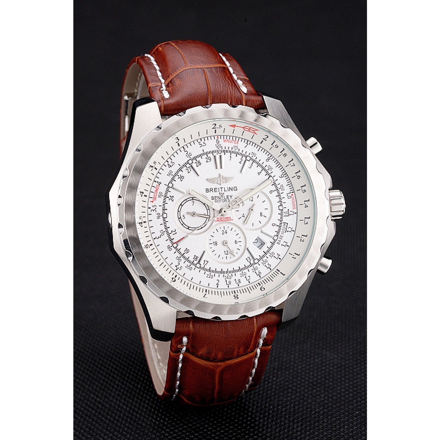 Breitling Bentley Motors T Stainless Steel Case White Dial Brown Leather Bracelet 622234