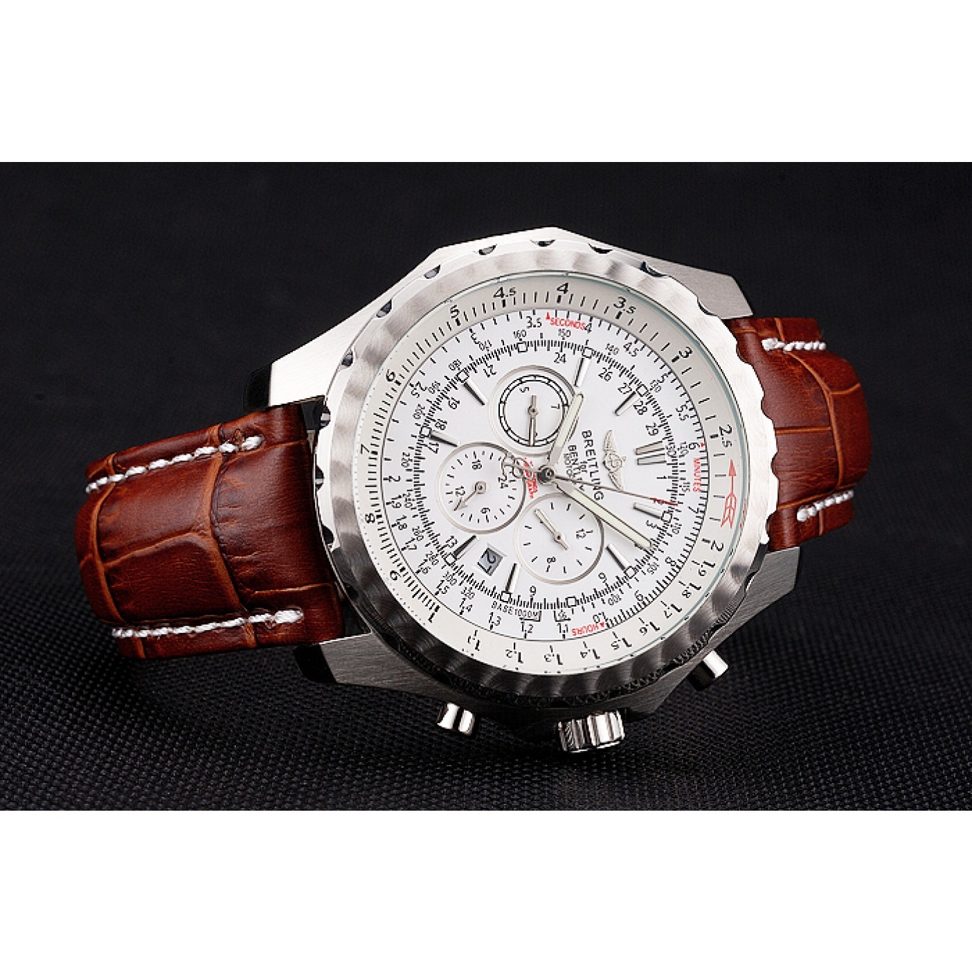 Breitling Bentley Motors T Stainless Steel Case White Dial Brown Leather Bracelet 622234