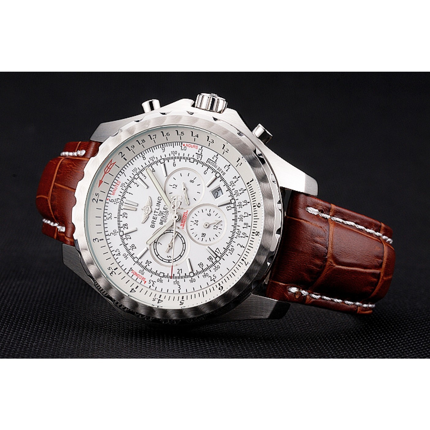 Breitling Bentley Motors T Stainless Steel Case White Dial Brown Leather Bracelet 622234