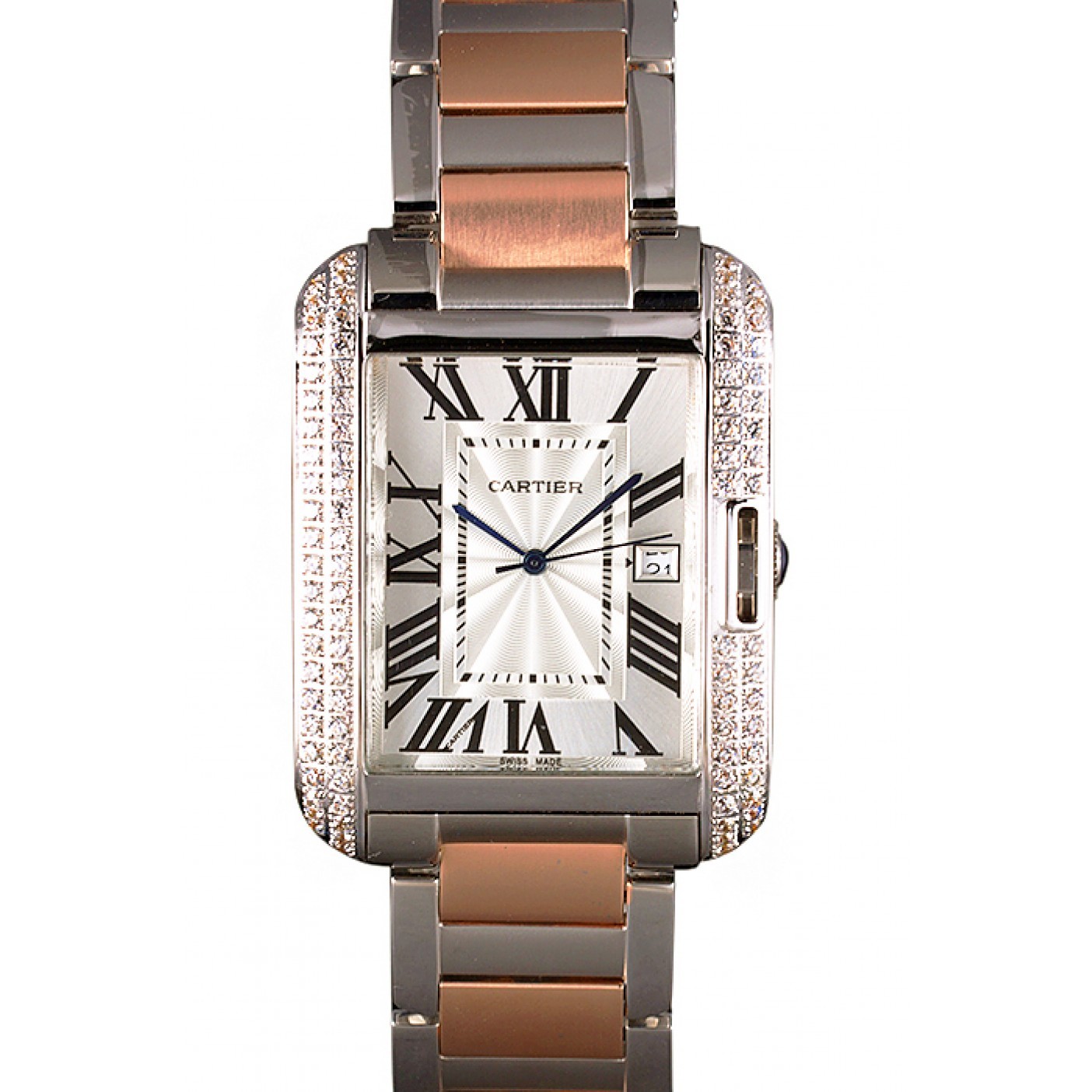 Cartier Tank Anglaise 36mm Silver Dial Diamonds Steel Case Two Tone Bracelet