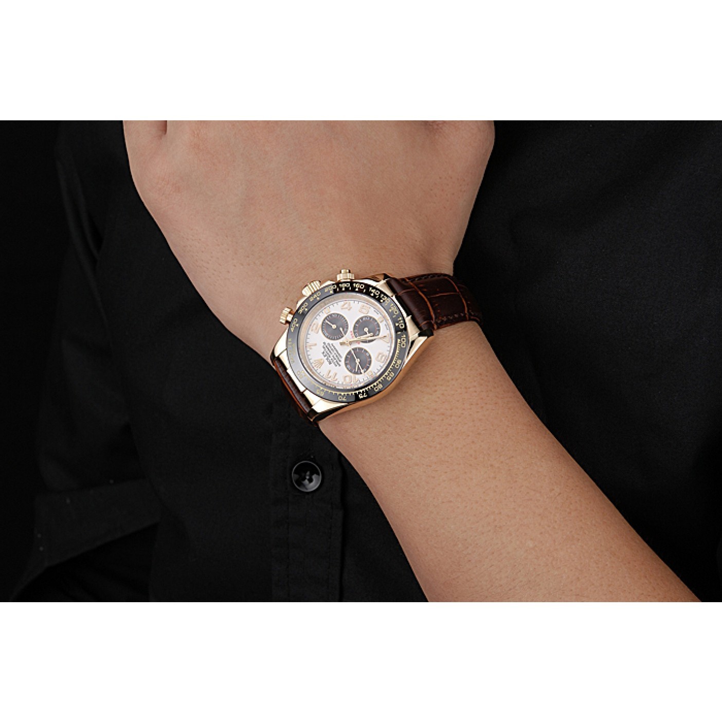 Rolex Cosmograph Daytona Gold Case Black Subdials Brown Leather Bracelet 622634