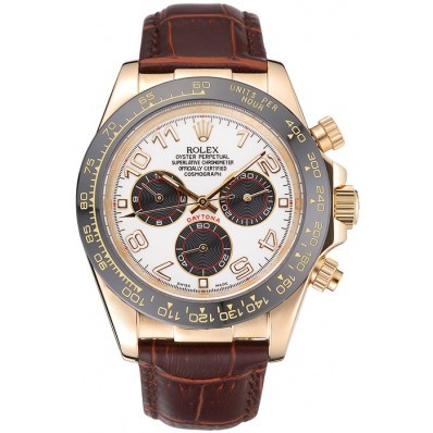 Rolex Cosmograph Daytona Gold Case Black Subdials Brown Leather Bracelet 622634