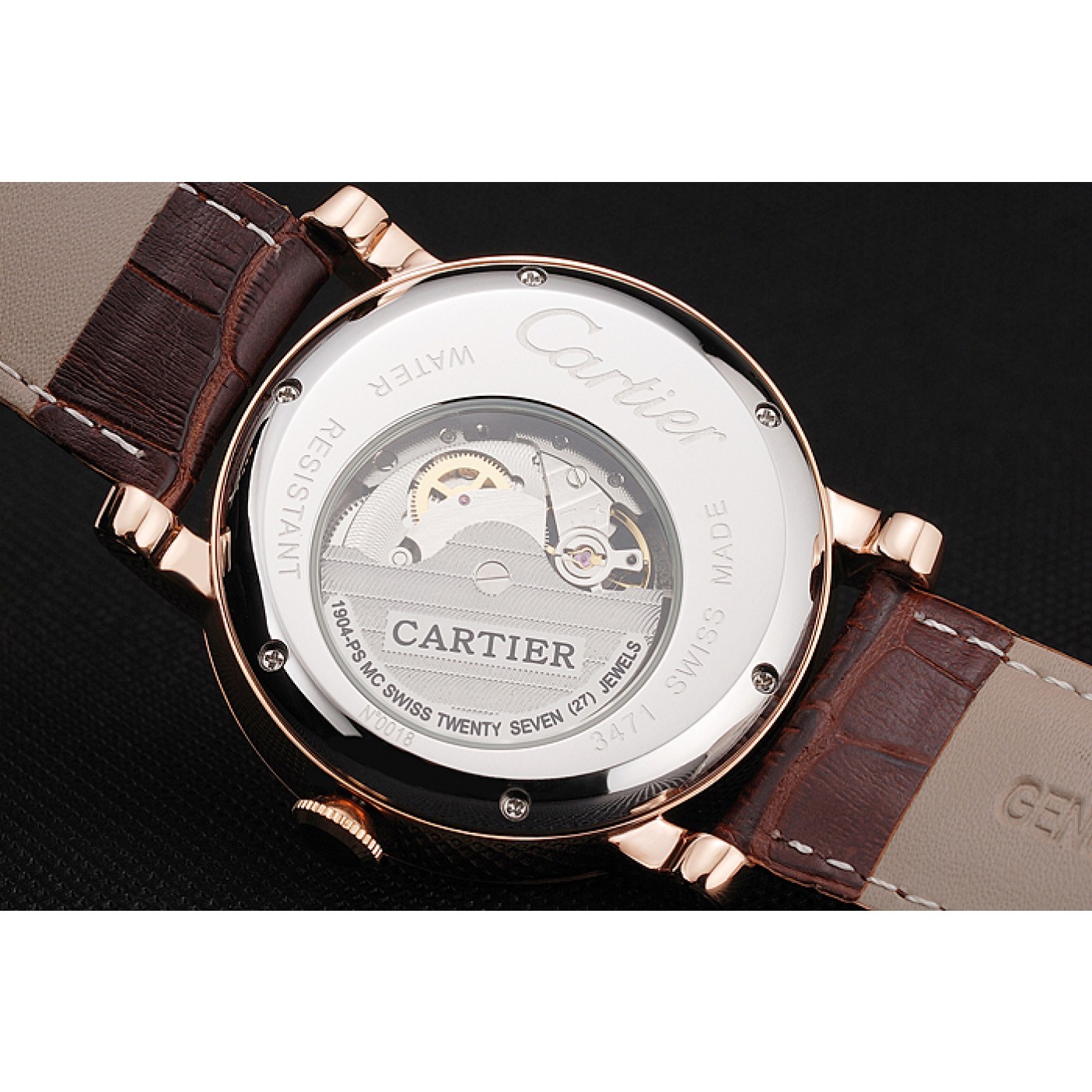 Cartier Rotonde De Cartier Flying Tourbillon White Dial Rose Gold Numerals Rose Gold Case Brown Leather Strap