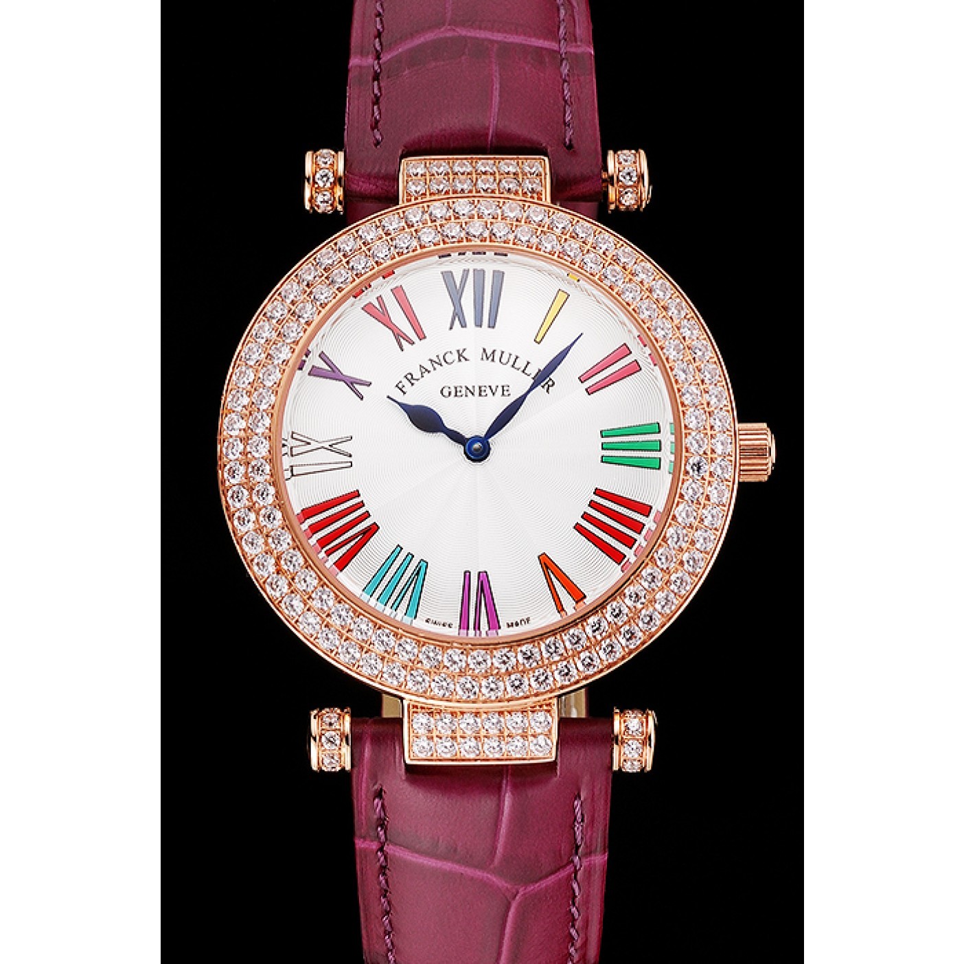 Franck Muller Double Mistery Ronde White Dial Rose Gold Case Plum Leather Strap