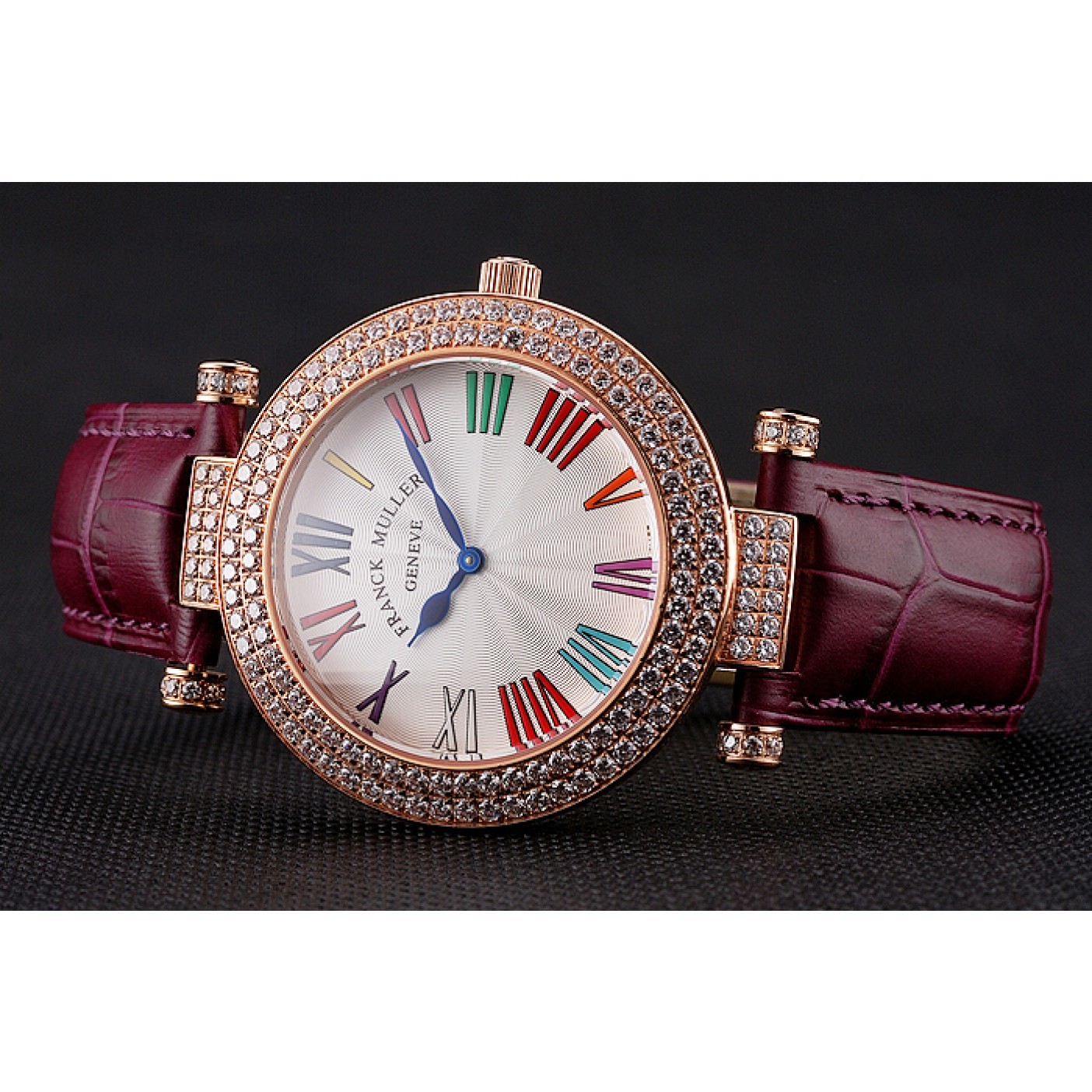 Franck Muller Double Mistery Ronde White Dial Rose Gold Case Plum Leather Strap