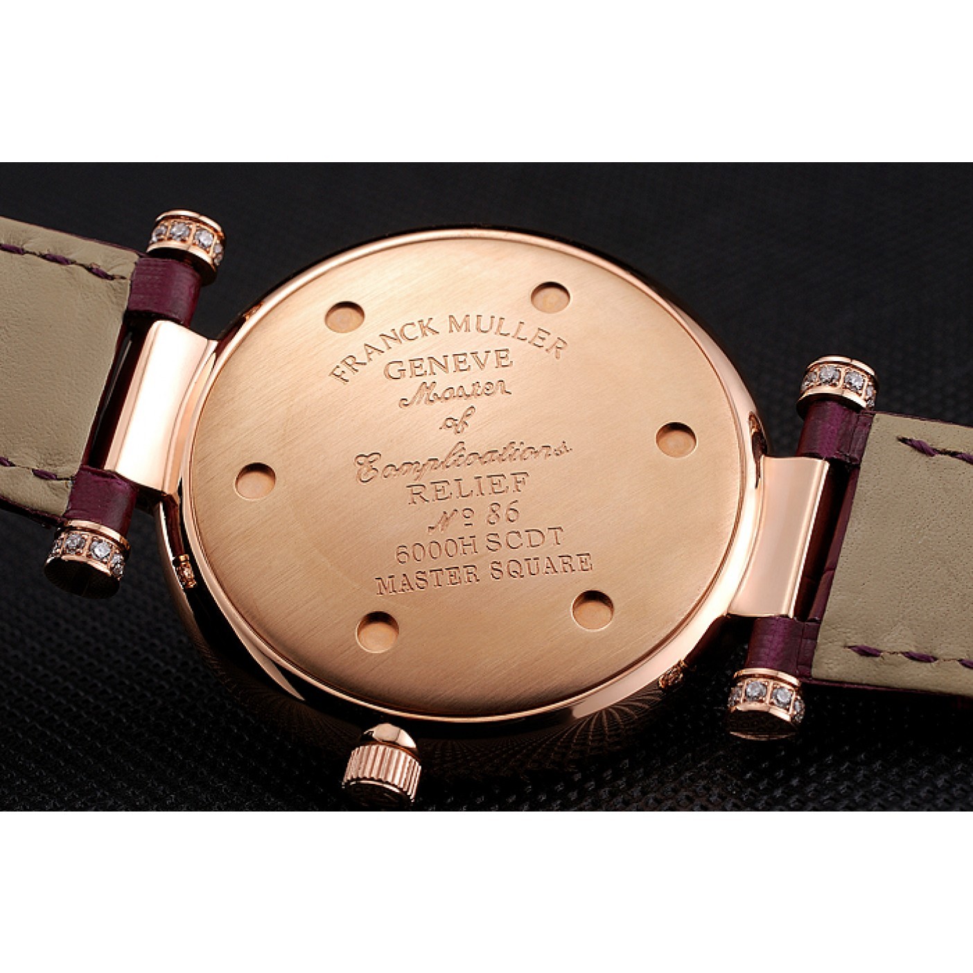 Franck Muller Double Mistery Ronde White Dial Rose Gold Case Plum Leather Strap