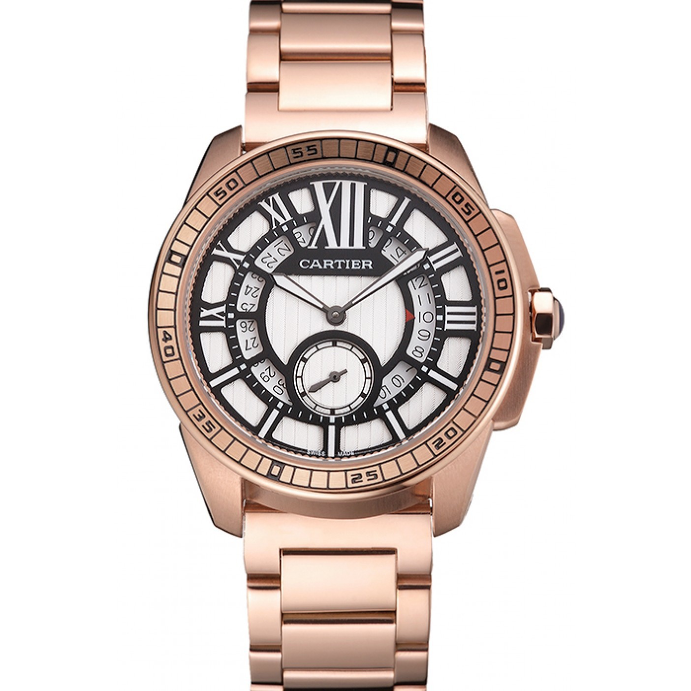 Cartier Calibre De Cartier Small Seconds Black And White Dial Rose Gold Case And Bracelet