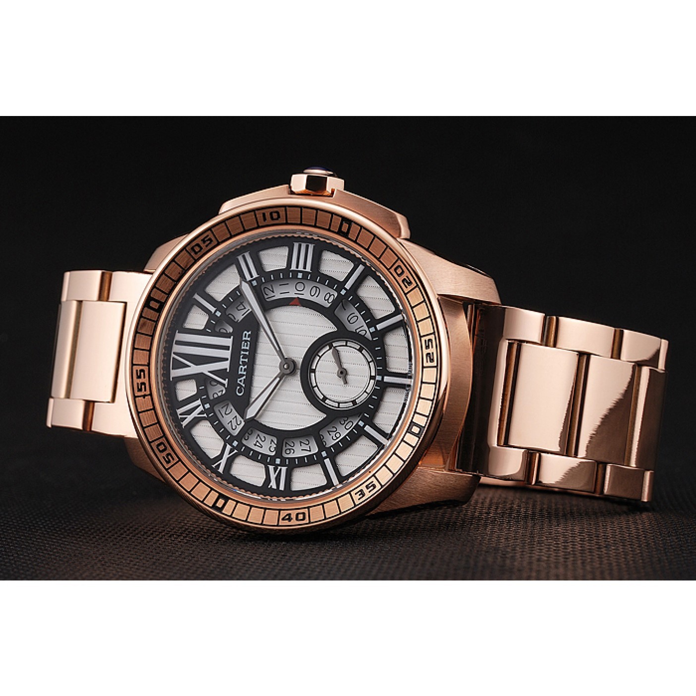 Cartier Calibre De Cartier Small Seconds Black And White Dial Rose Gold Case And Bracelet