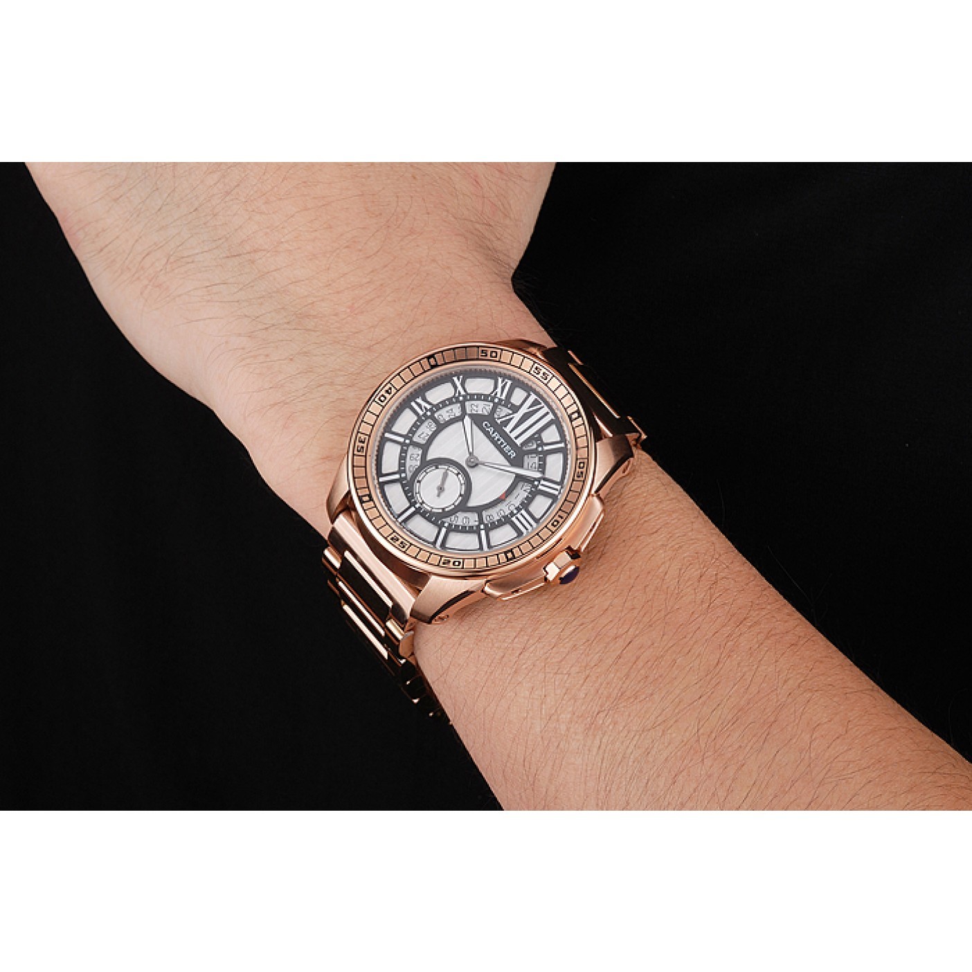 Cartier Calibre De Cartier Small Seconds Black And White Dial Rose Gold Case And Bracelet