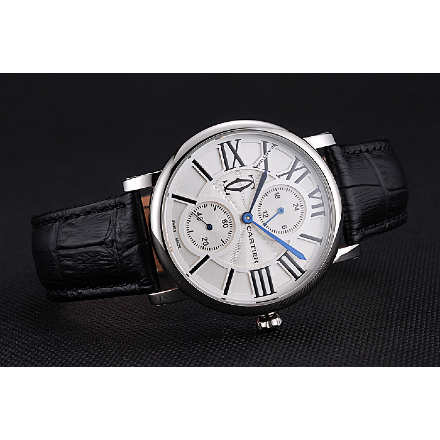 Cartier Ronde Second Time Zone White Dial Stainless Steel Case Black Leather Strap 622798