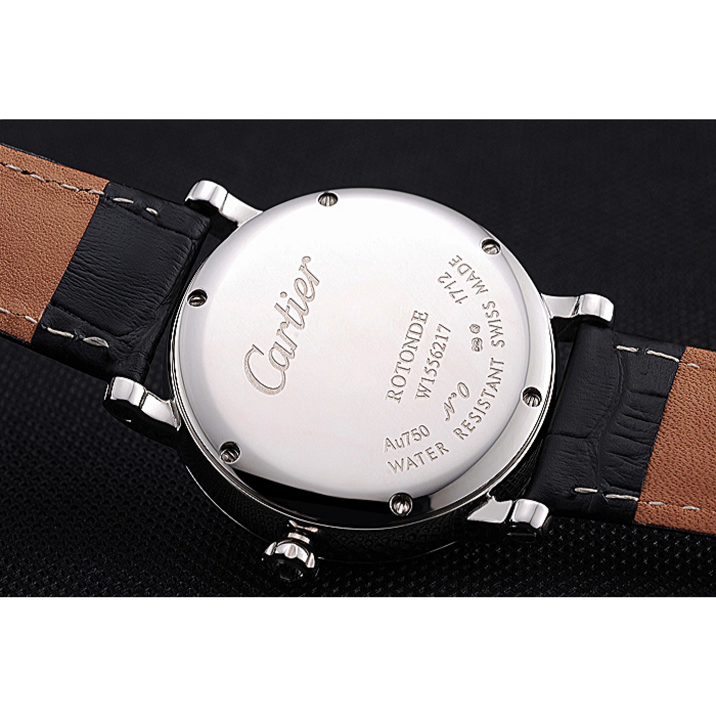 Cartier Ronde Second Time Zone White Dial Stainless Steel Case Black Leather Strap 622798