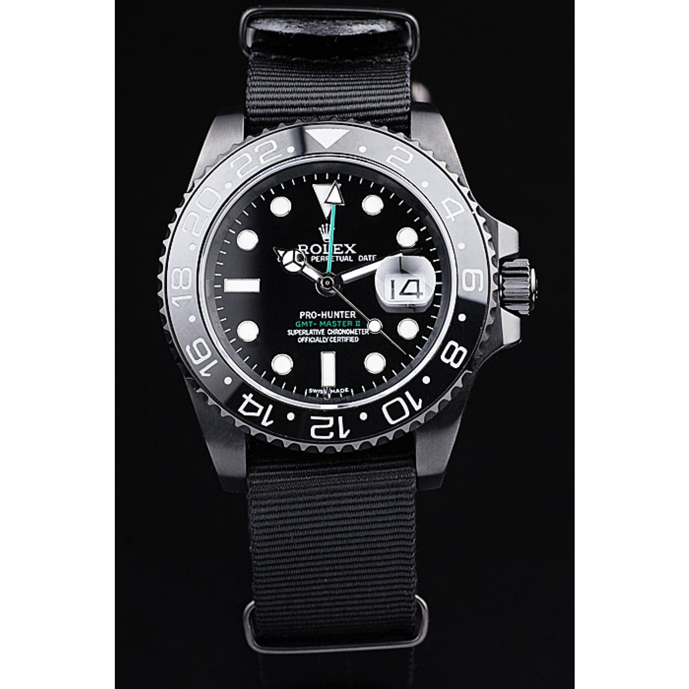 RepTime Watches Rolex Swiss GMT Master II Pro-Hunter Black Fabric Strap Black Dial