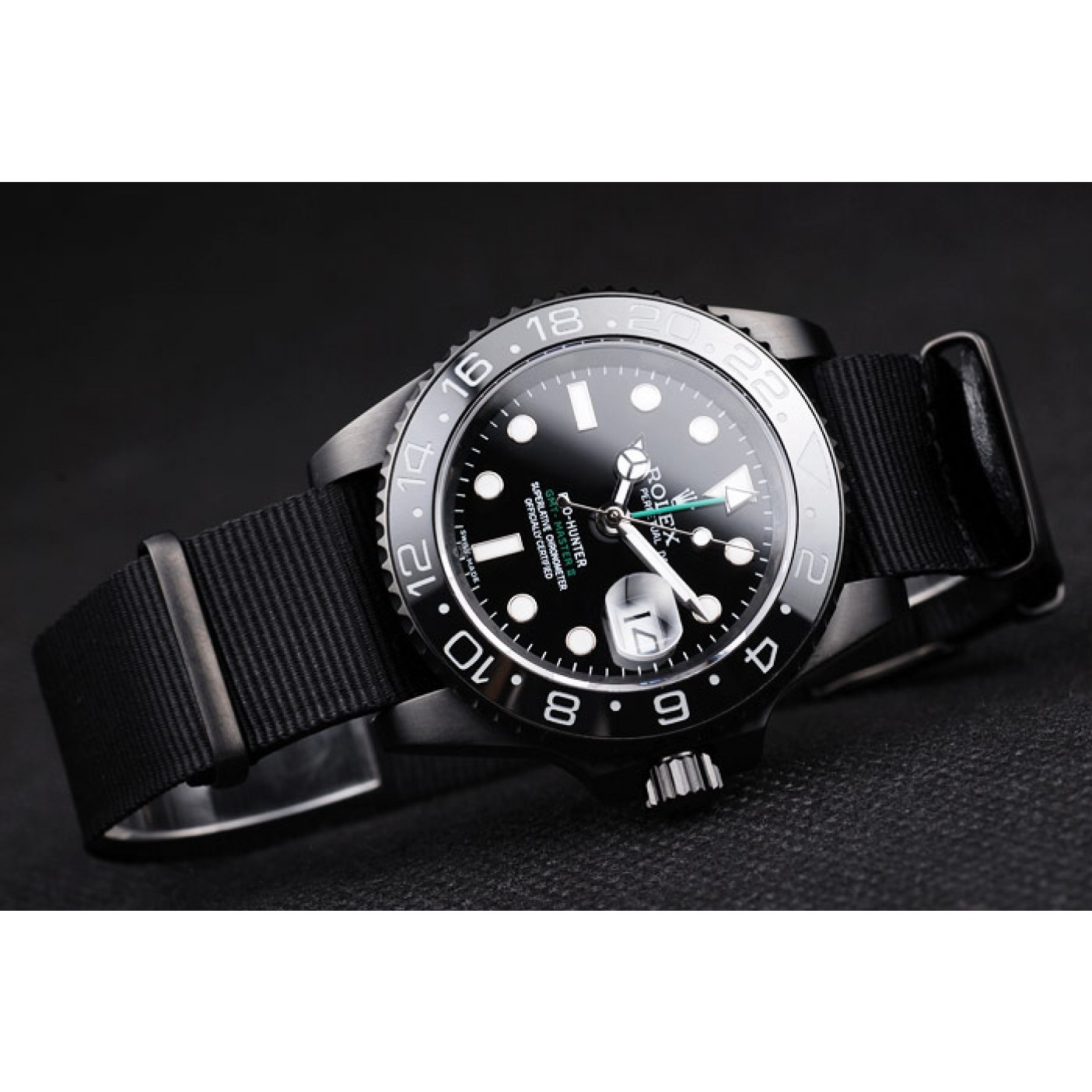 Rolex Swiss GMT Master II Pro-Hunter Black Fabric Strap Black Dial