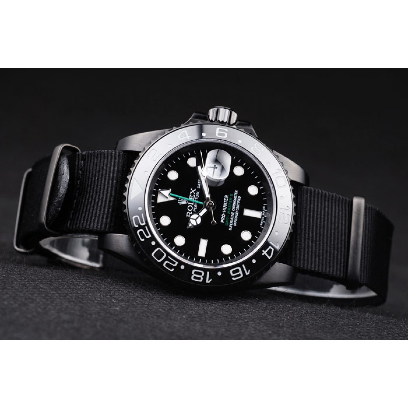 Rolex Swiss GMT Master II Pro-Hunter Black Fabric Strap Black Dial