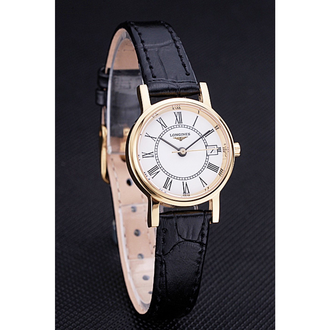 Longines La Grande Classique White Round Dial Gold Case Black Leather Band Small 622383