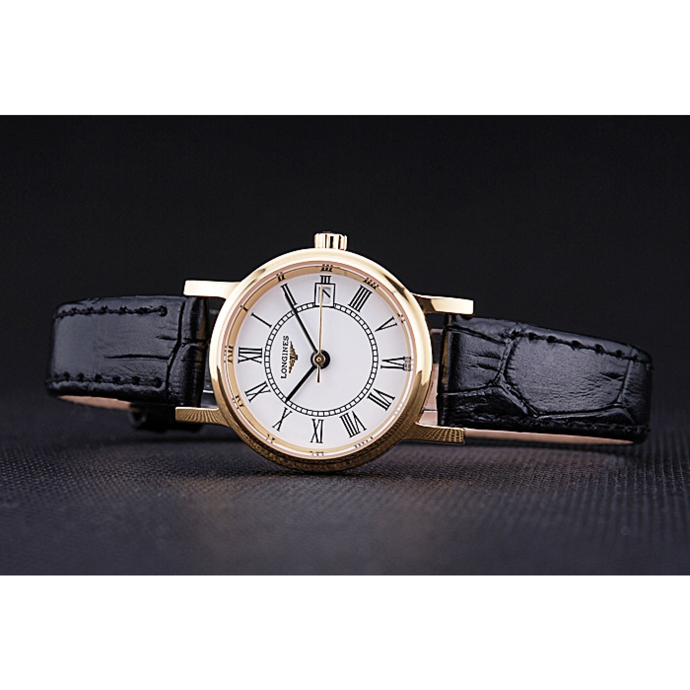 Longines La Grande Classique White Round Dial Gold Case Black Leather Band Small 622383