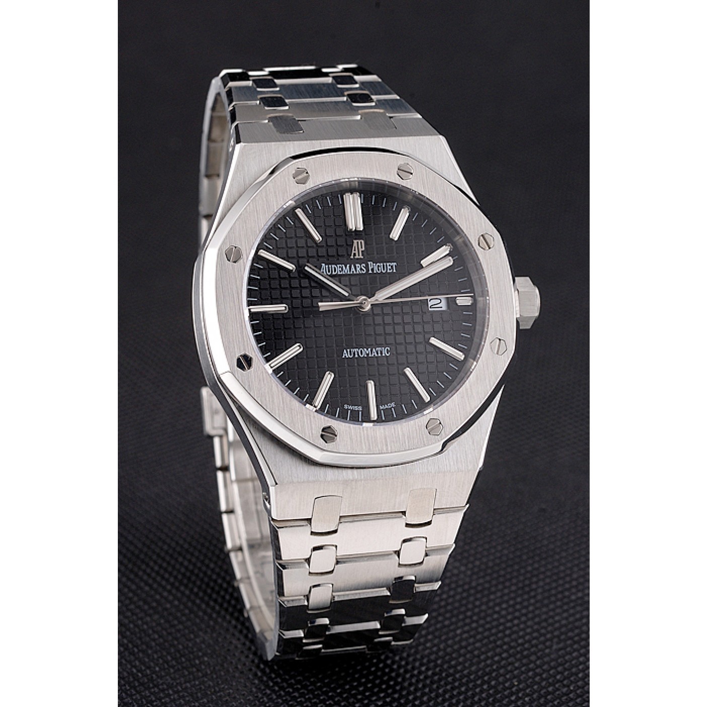 Swiss Audemars Piguet Royal Oak Black Dial Stainless Steel Case And Bracelet