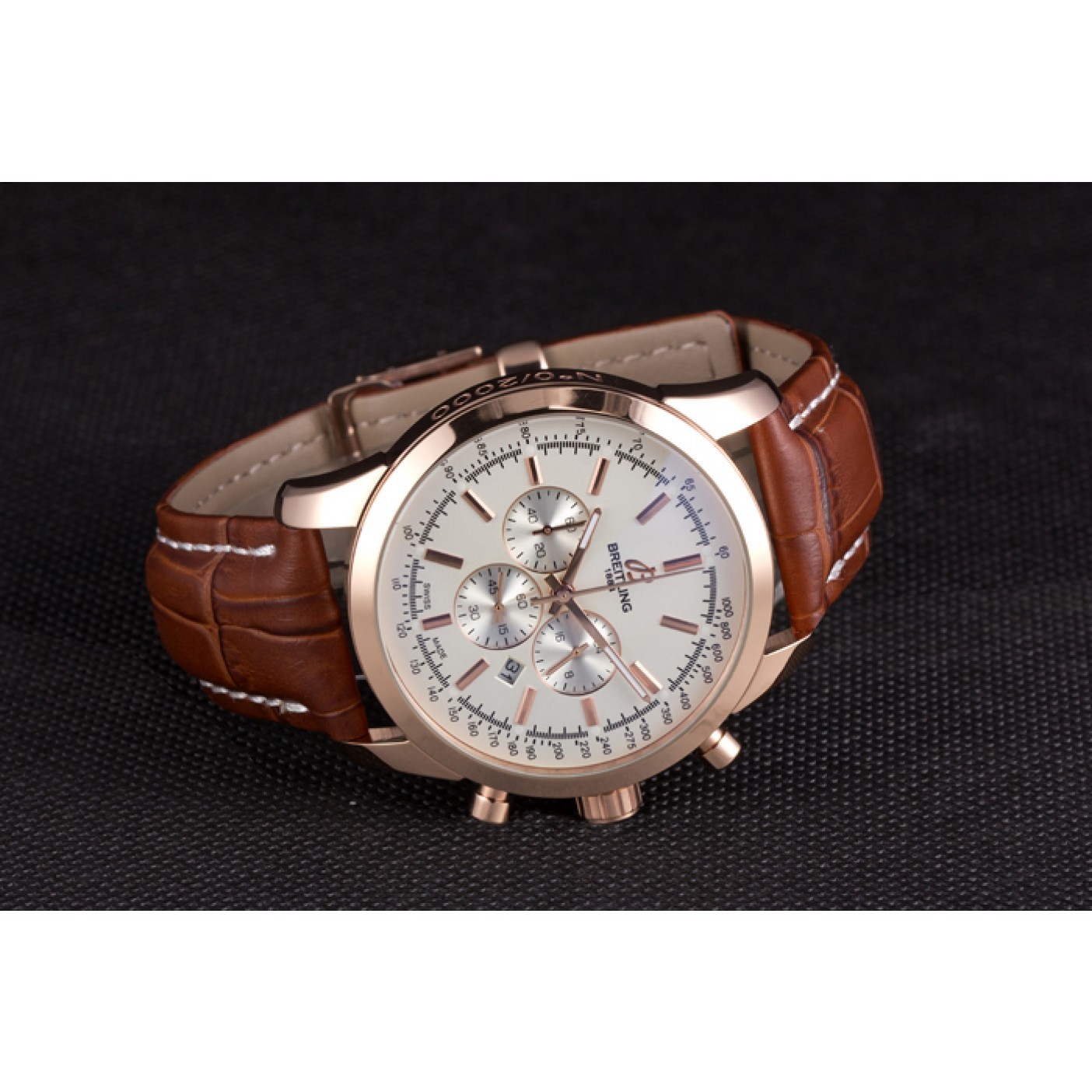 Breitling Transocean White Dial Brown Leather Strap Rose Gold Bezel