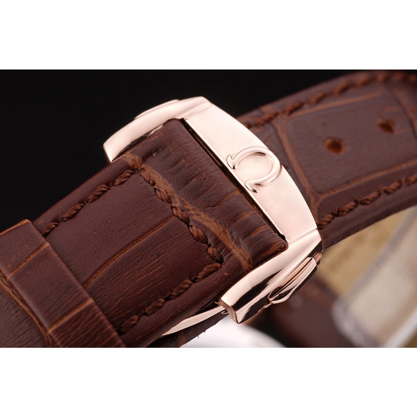 Omega Swiss DeVille Rose Gold Bezel Brown Leather Strap 7616