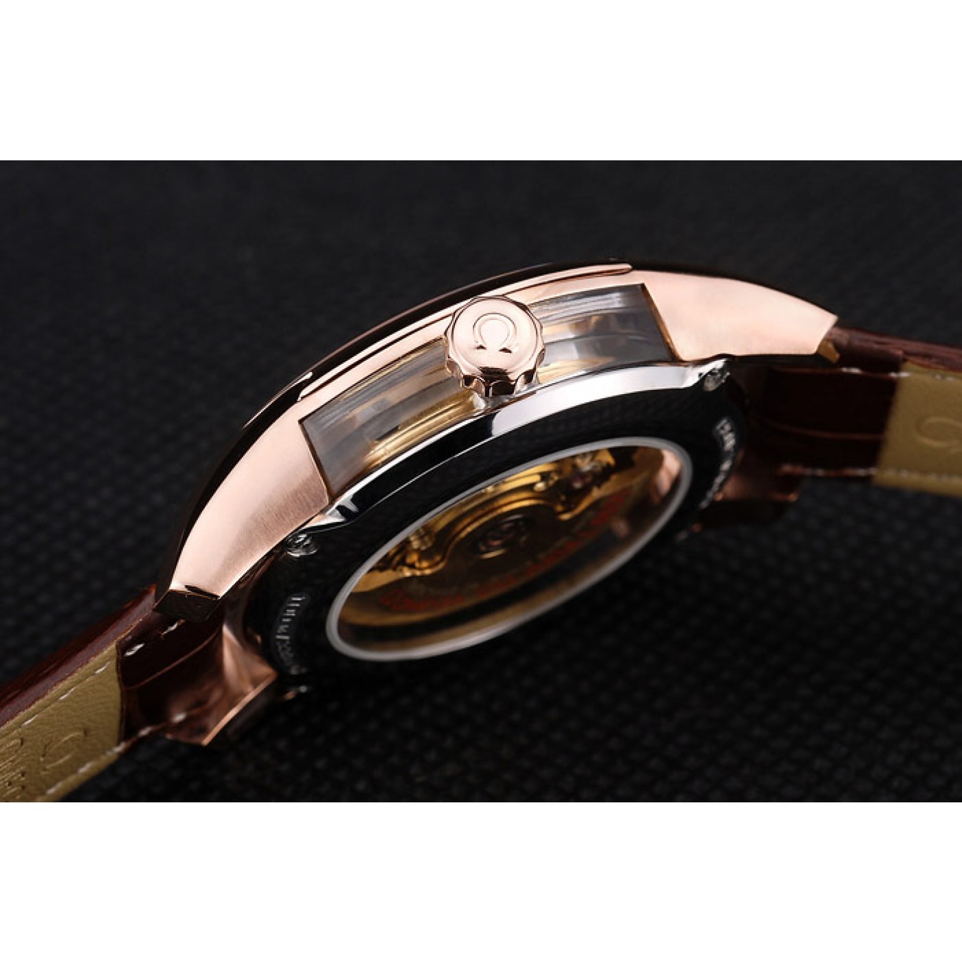 Omega Swiss DeVille Rose Gold Bezel Brown Leather Strap 7616