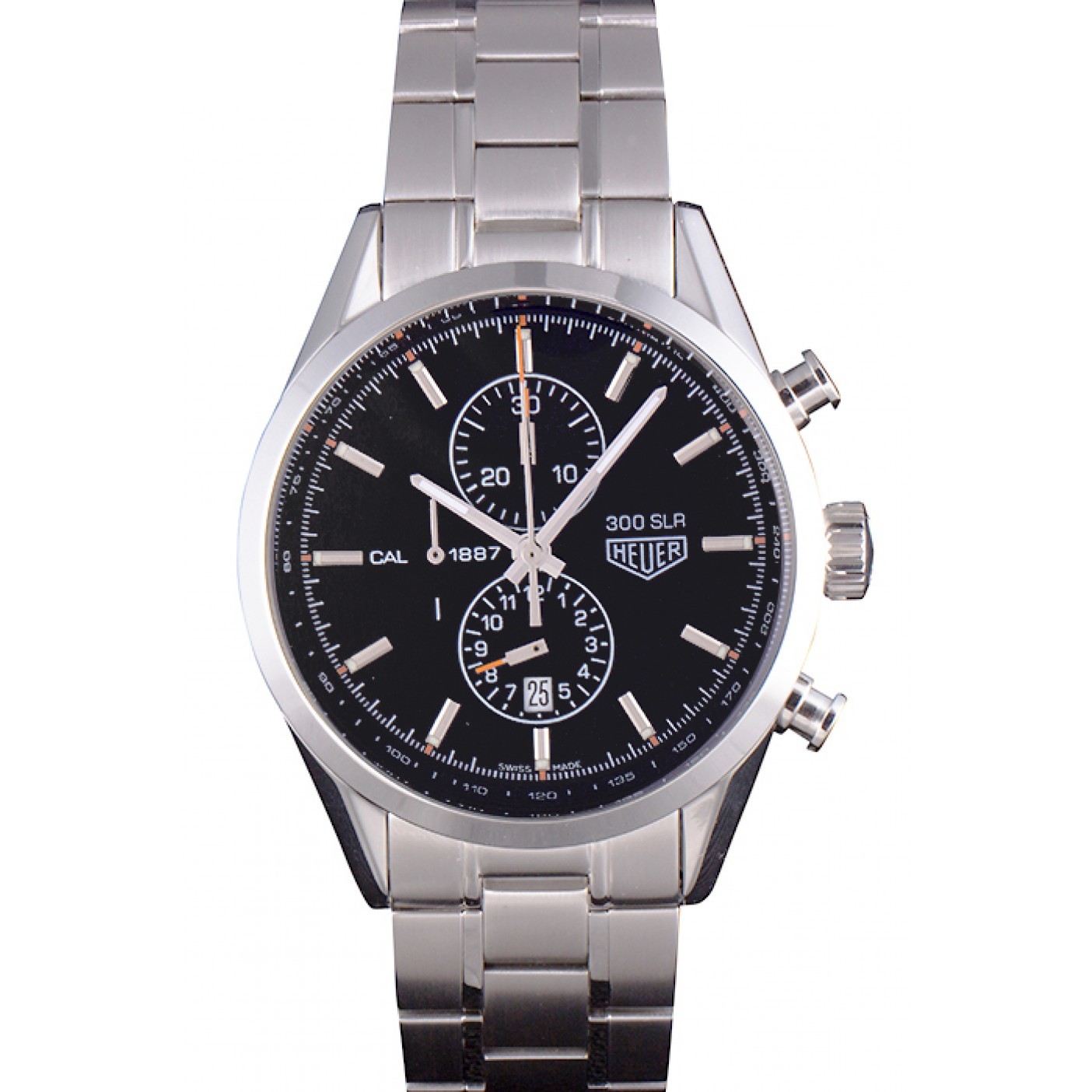 Tag Heuer SLR Polished Stainless Steel Case Black Dial Stainless Steel Strap